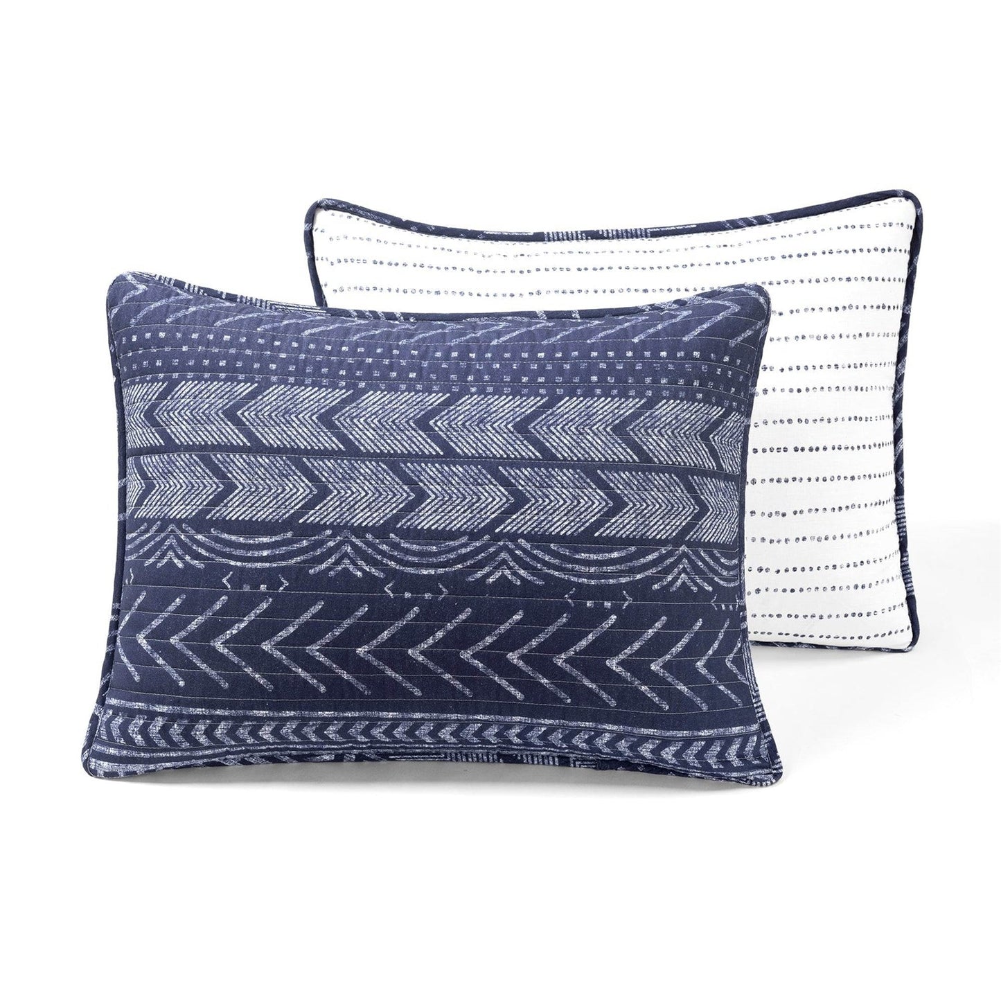 Bedroom > Quilts & Blankets - Full/Queen Scandinavian Chevron Navy Blue White Reversible Cotton Quilt Set