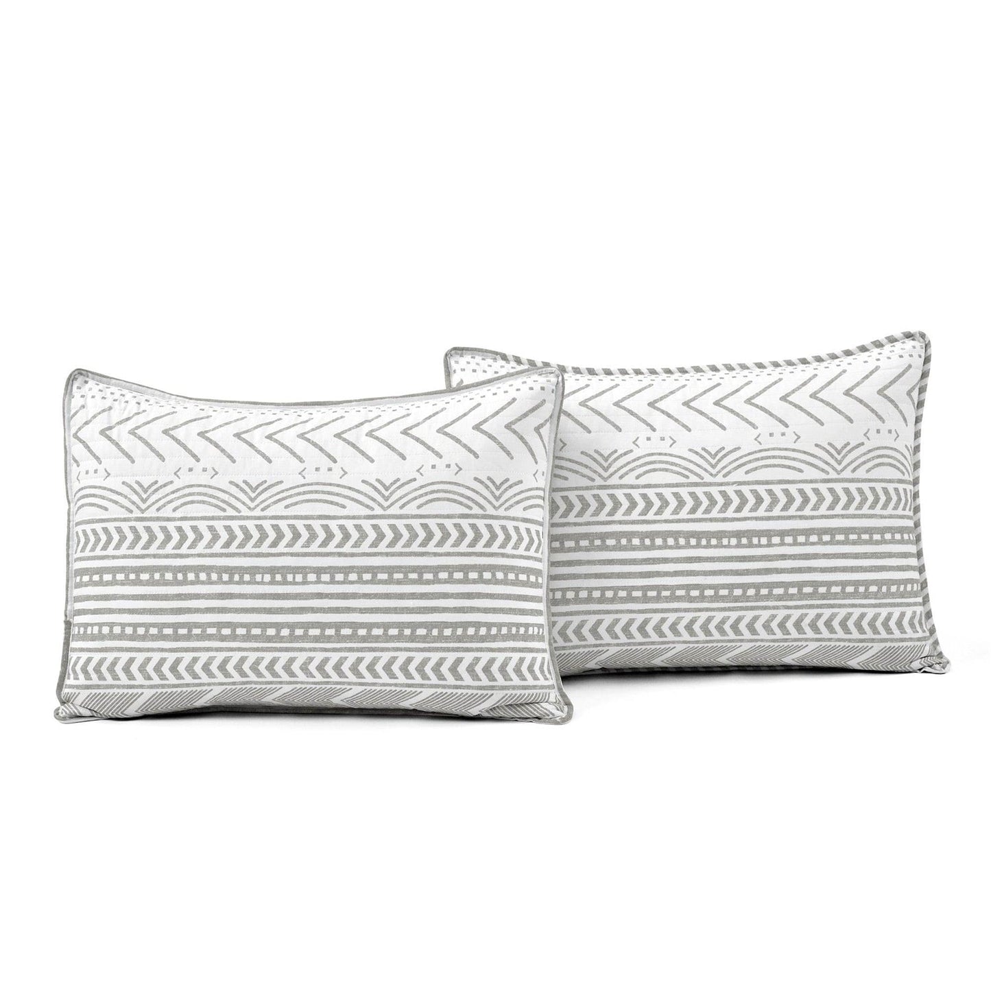 Bedroom > Quilts & Blankets - Full/Queen Scandinavian Chevron Grey White Reversible Cotton Quilt Set