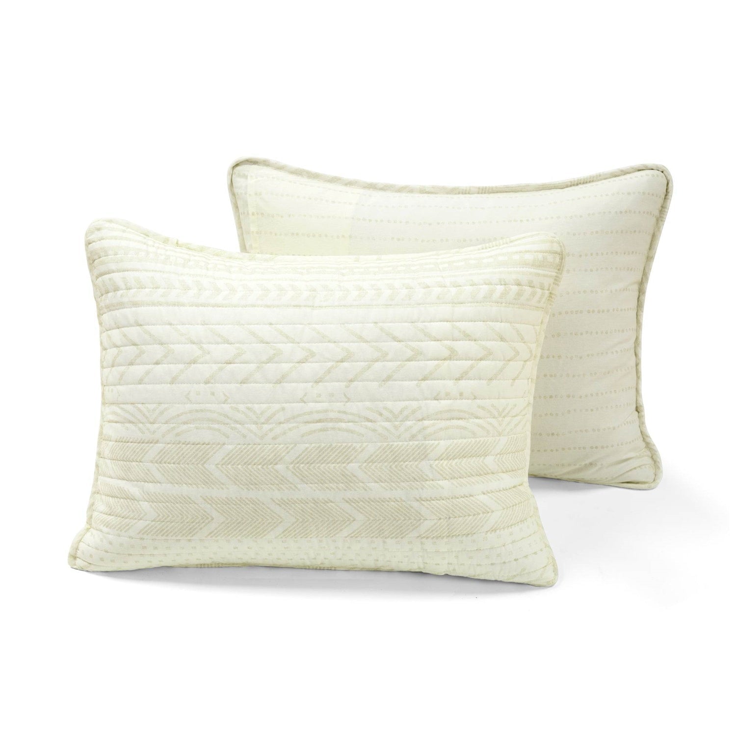Bedroom > Quilts & Blankets - Full/Queen Scandinavian Chevron Ivory Beige Reversible Cotton Quilt Set