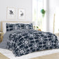 Bedroom > Comforters And Sets - Full/Queen Size 3-Piece Navy Blue White Reversible Floral Striped Comforter Set