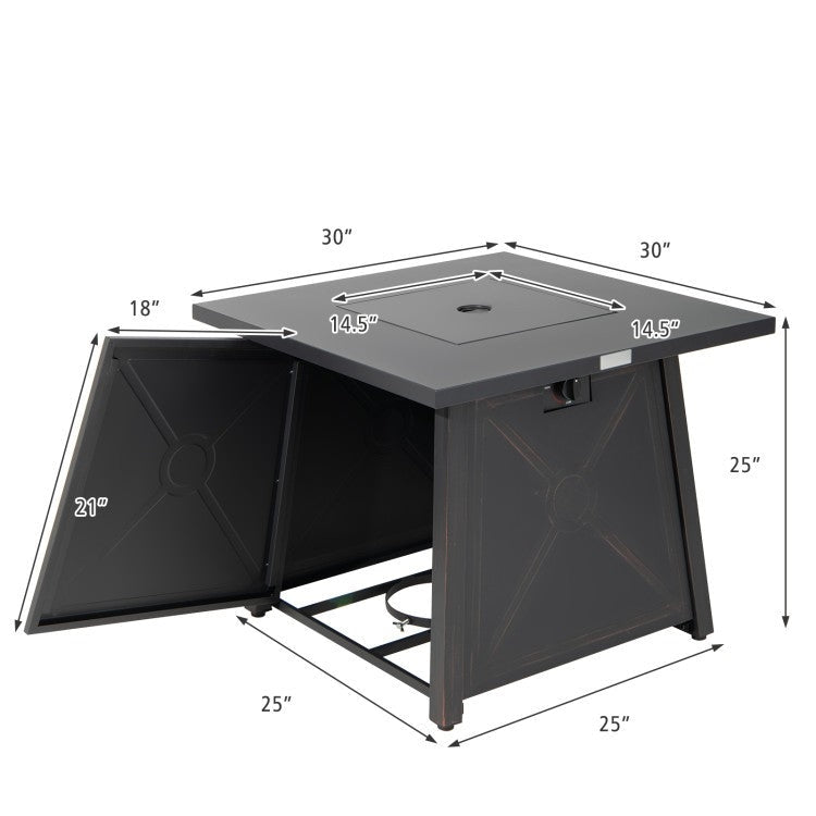 Outdoor > Outdoor Decor > Fire Pits - 50,000 BTU Black Steel Square Portable LP Gas Propane Fire Pit Table
