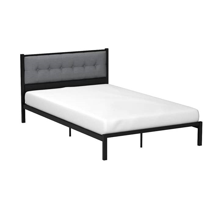 Bedroom > Bed Frames > Platform Beds - Full Metal Platform Bed Frame With Gray Button Tufted Upholstered Headboard