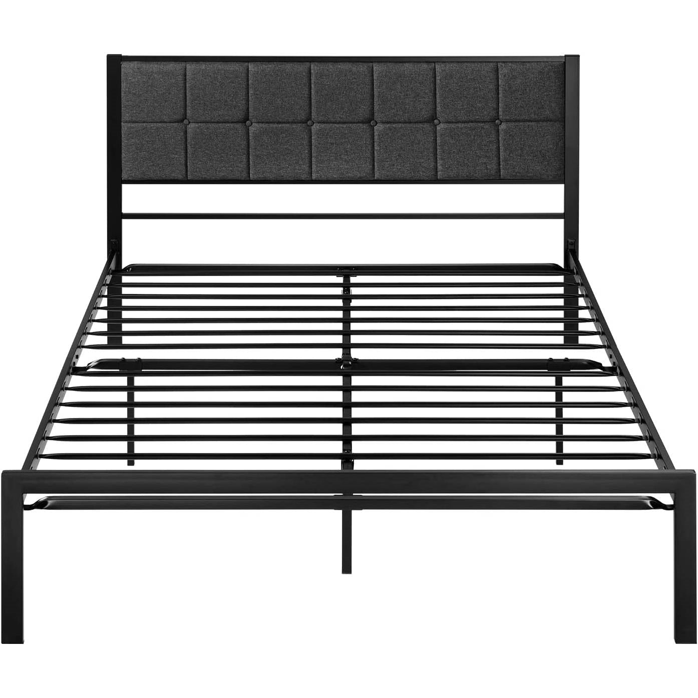 Bedroom > Bed Frames > Platform Beds - Full Metal Platform Bed Frame With Gray Button Tufted Upholstered Headboard