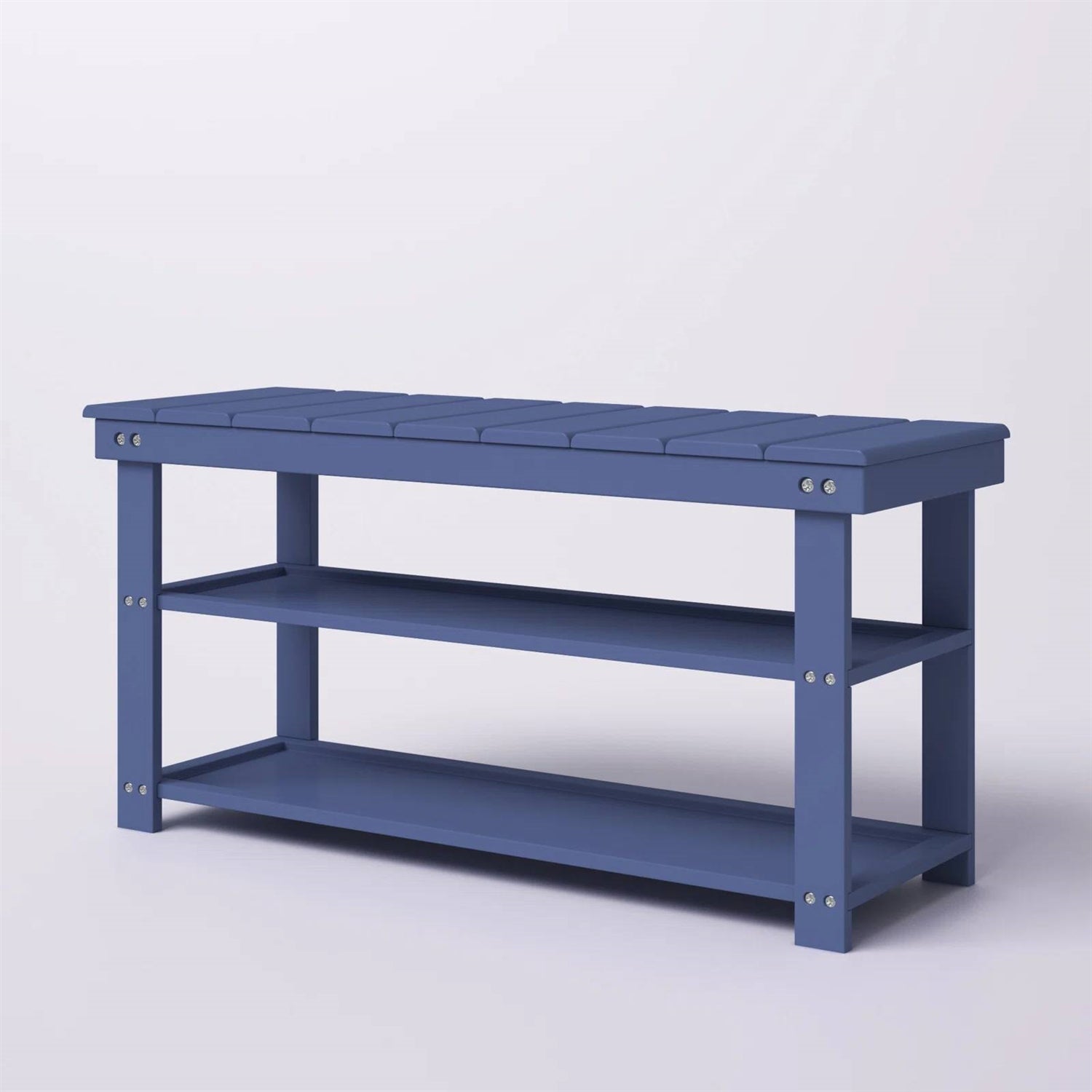 Accents > Shoe Racks - Blue Wood 2-Shelf Shoe Rack Storage Bench - 150 Lbs. Weight Capacity
