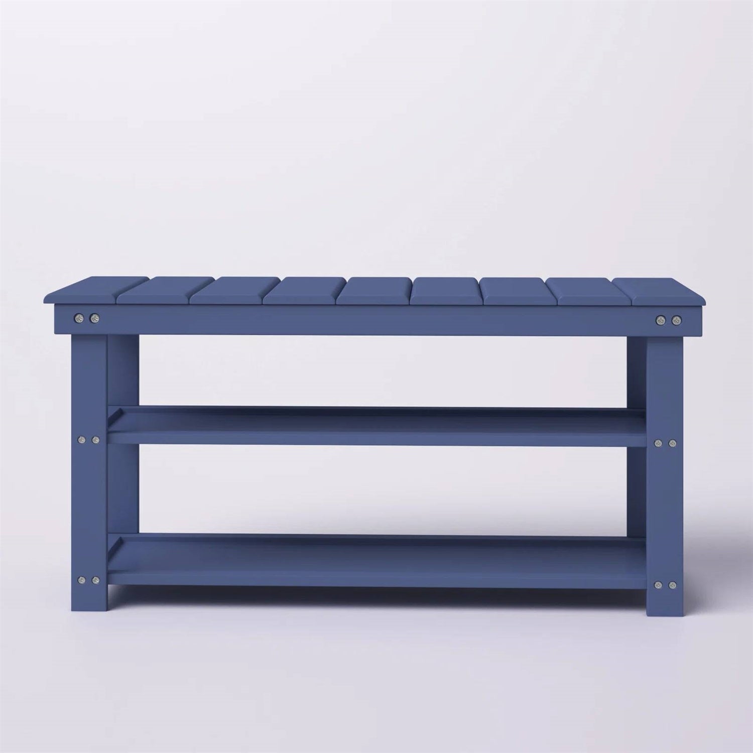 Accents > Shoe Racks - Blue Wood 2-Shelf Shoe Rack Storage Bench - 150 Lbs. Weight Capacity