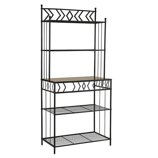 Kitchen > Bakers Racks - Kitchen Bakers Rack In Black Metal With Marble Finish Top