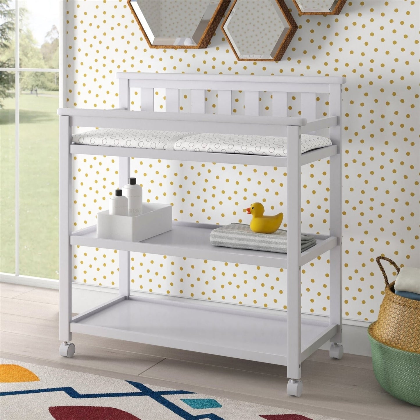 Bedroom > Baby & Kids - Modern White Baby's First 2 Shelf Changing Table With Wheels