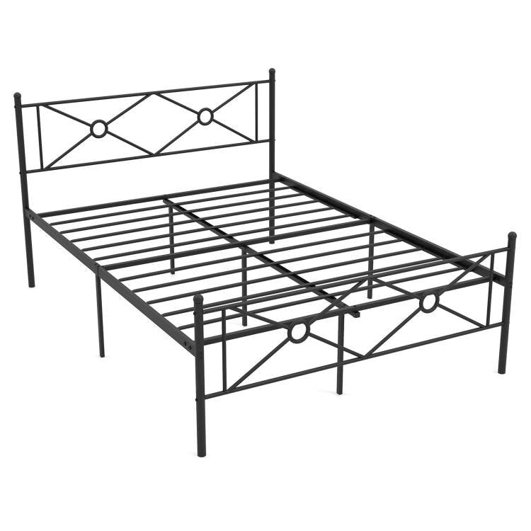 Bedroom > Bed Frames > Platform Beds - Full Size Modern Black Metal Platform Bed Frame With Headboard And Footboard