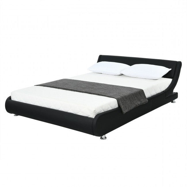 Bedroom > Bed Frames > Platform Beds - Full Size Modern Faux Leather Upholstered Platform Bed Frame Black