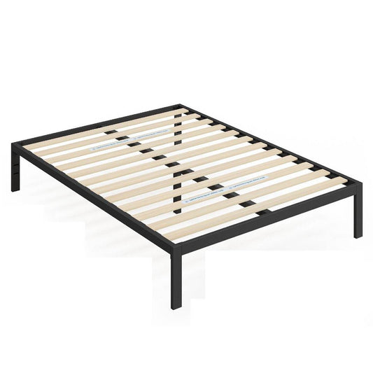 Bedroom > Bed Frames > Platform Beds - Full Black Metal Platform Bed Frame With Wood Slats - 700 Lbs Weight Capacity