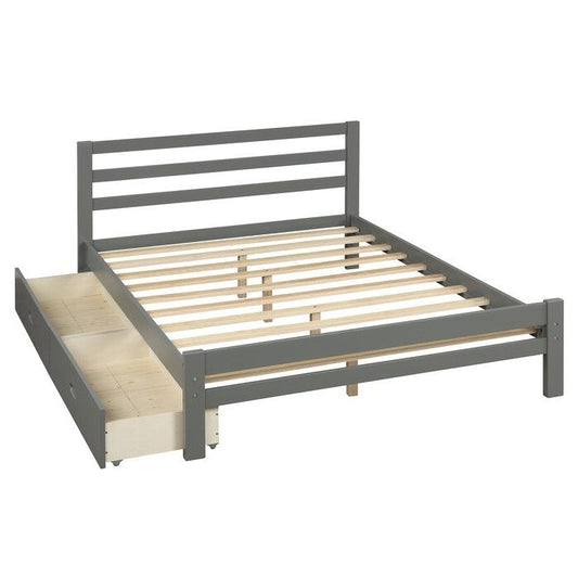 Bedroom > Bed Frames > Platform Beds - Full Size Gray Low Profile 2 Drawer Storage Platform Bed