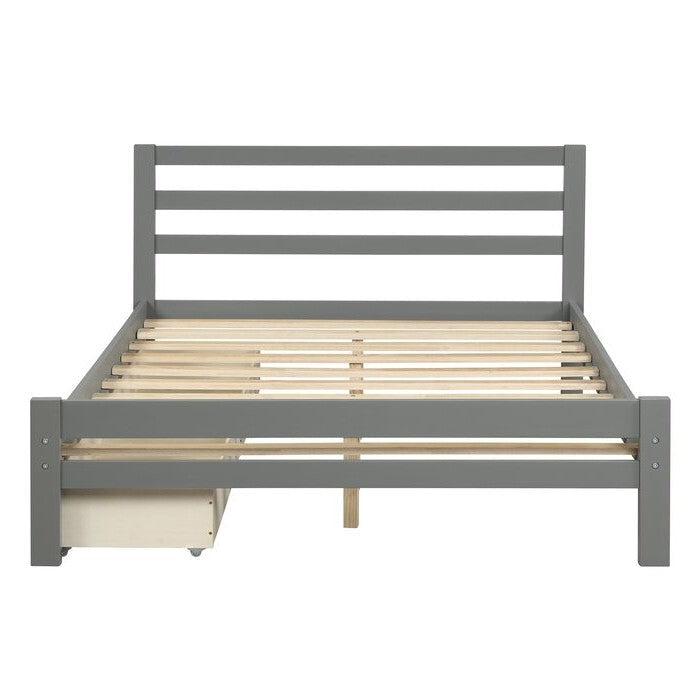 Bedroom > Bed Frames > Platform Beds - Full Size Gray Low Profile 2 Drawer Storage Platform Bed