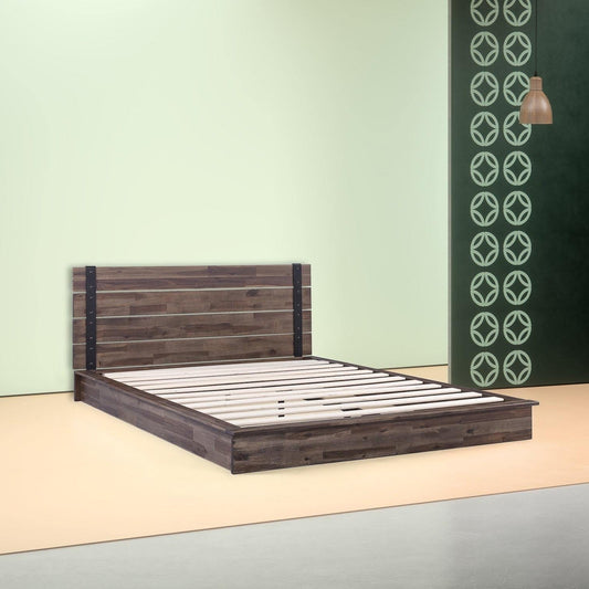 Bedroom > Bed Frames > Platform Beds - Full Size Farmhouse Wood Industrial Low Profile Platform Bed Frame