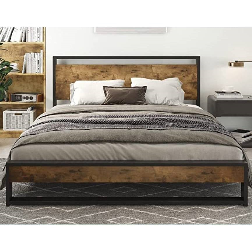 Bedroom > Bed Frames > Platform Beds - Full Modern Farmhouse Platform Bed Frame With Wood Panel Headboard Footboard