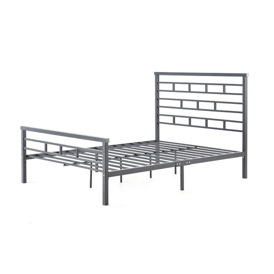 Bedroom > Bed Frames > Platform Beds - Full Metal Platform Bed Frame With Headboard In Modern Titanium Silver Finish