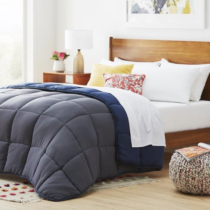 Bedroom > Comforters And Sets - Full All Seasons Grey/Navy Reversible Polyester Down Alternative Comforter