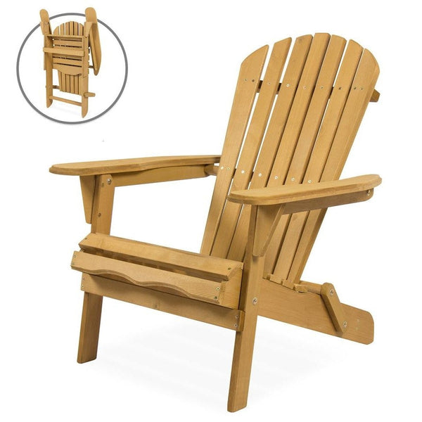 Outdoor > Outdoor Furniture > Patio Chairs - All Weather Adirondack Large Foldable Chair Natural Finish