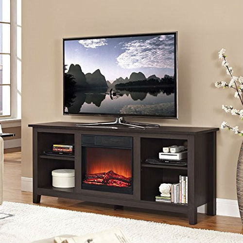 Living Room > TV Stands And Entertainment Centers - Espresso Wood TV Stand With Electric Fireplace Heater Insert
