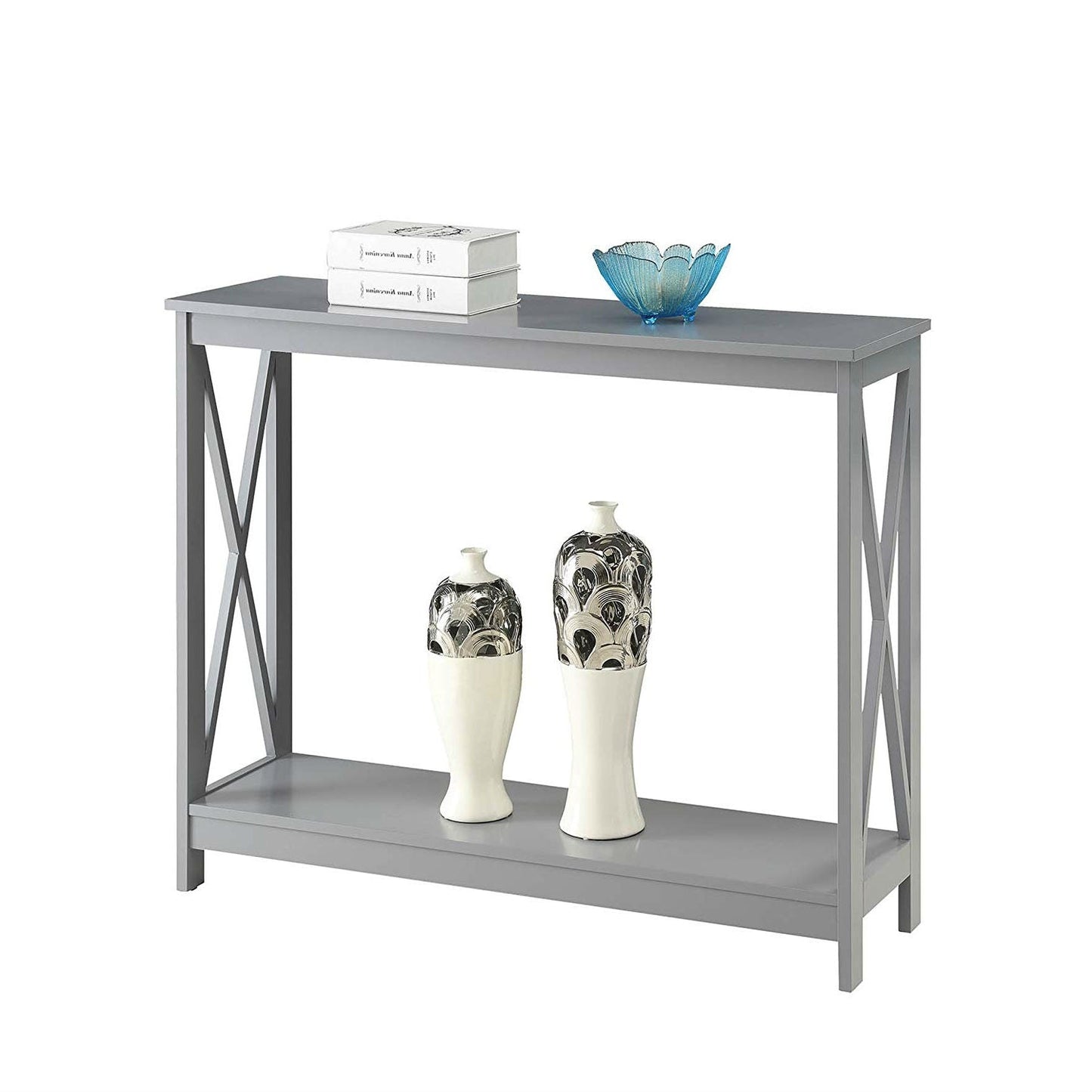 Living Room > Console & Sofa Tables - Grey Wood Console Sofa Table With Bottom Storage Shelf
