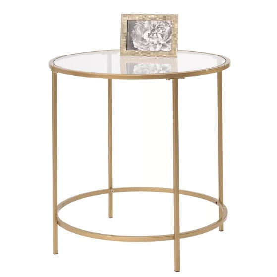Bedroom > Nightstand And Dressers - Round Glass Top End Table Nightstand With Gold Metal Frame