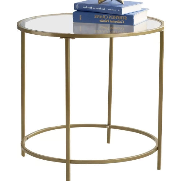 Bedroom > Nightstand And Dressers - Round Glass Top End Table Nightstand With Gold Metal Frame