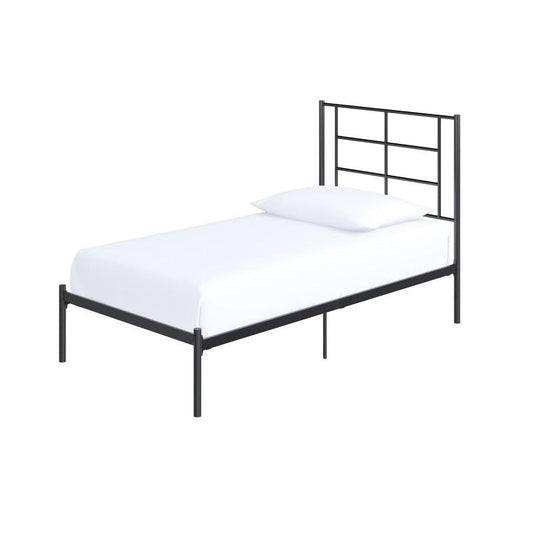 Bedroom > Bed Frames > Platform Beds - Twin Size Modern Black Metal Platform Bed With Geometric Headboard