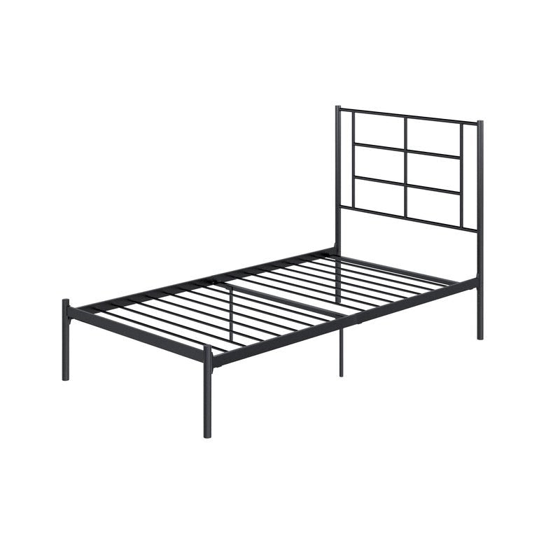 Bedroom > Bed Frames > Platform Beds - Twin Size Modern Black Metal Platform Bed With Geometric Headboard