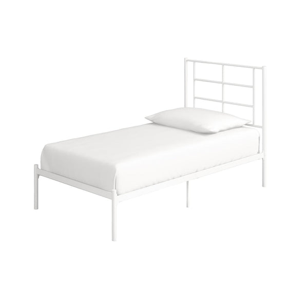 Bedroom > Bed Frames > Platform Beds - Twin Size Modern White Metal Platform Bed With Geometric Headboard