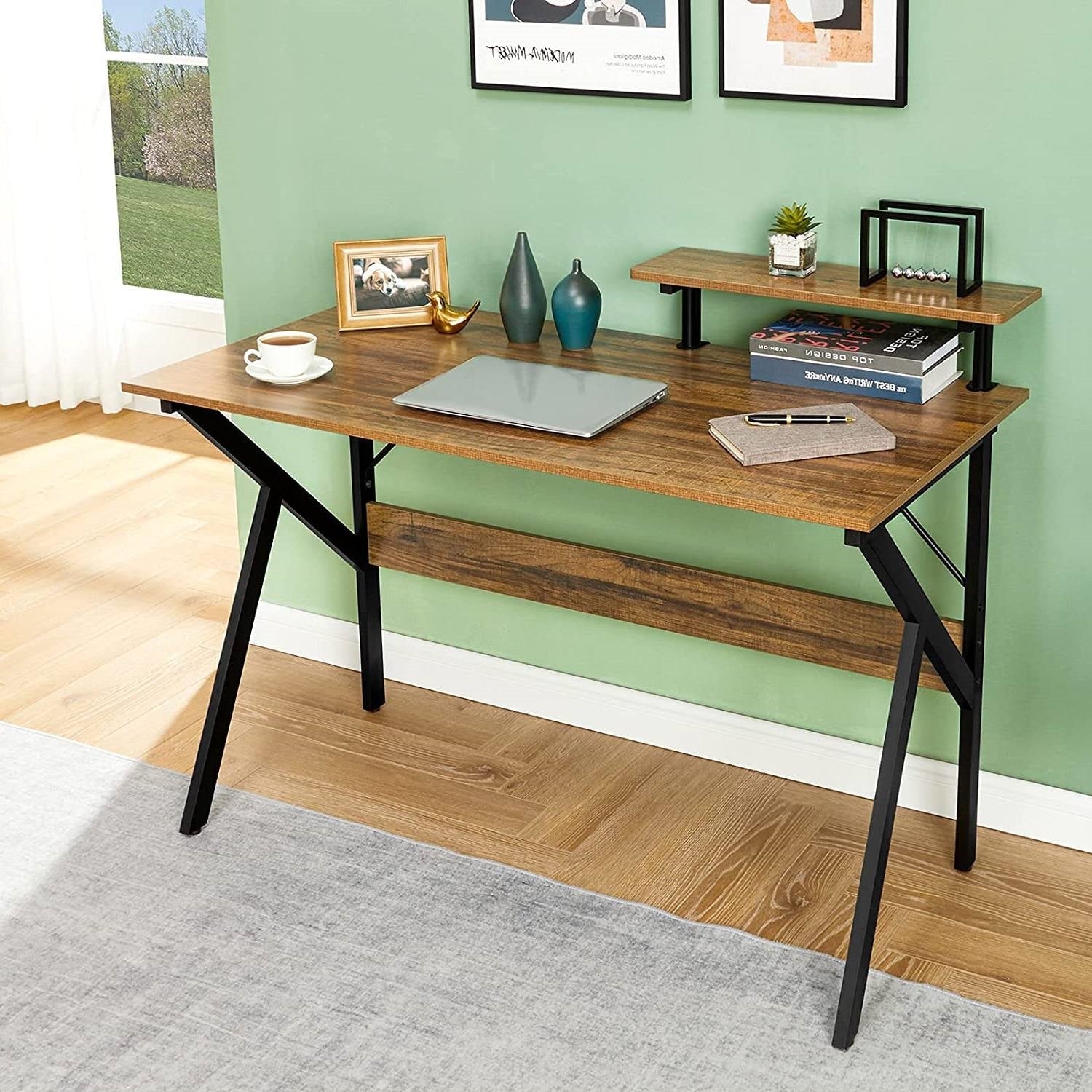 Office > Computer Desks - Modern 47-inch Home Office Laptop Computer Desk With Moveable Top Shelf