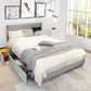 Bedroom > Bed Frames > Platform Beds - Full Size Grey/Gold Linen Headboard 4 Drawer Storage Platform Bed
