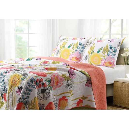 Bedroom > Quilts & Blankets - Full / Queen Cotton Quilt Set Multi-Color Floral Pattern