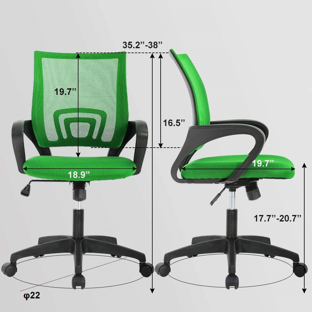 Office > Office Chairs - Green Modern Mid-Back Ergonomic Mesh Office Desk Chair With Armrest On Wheels