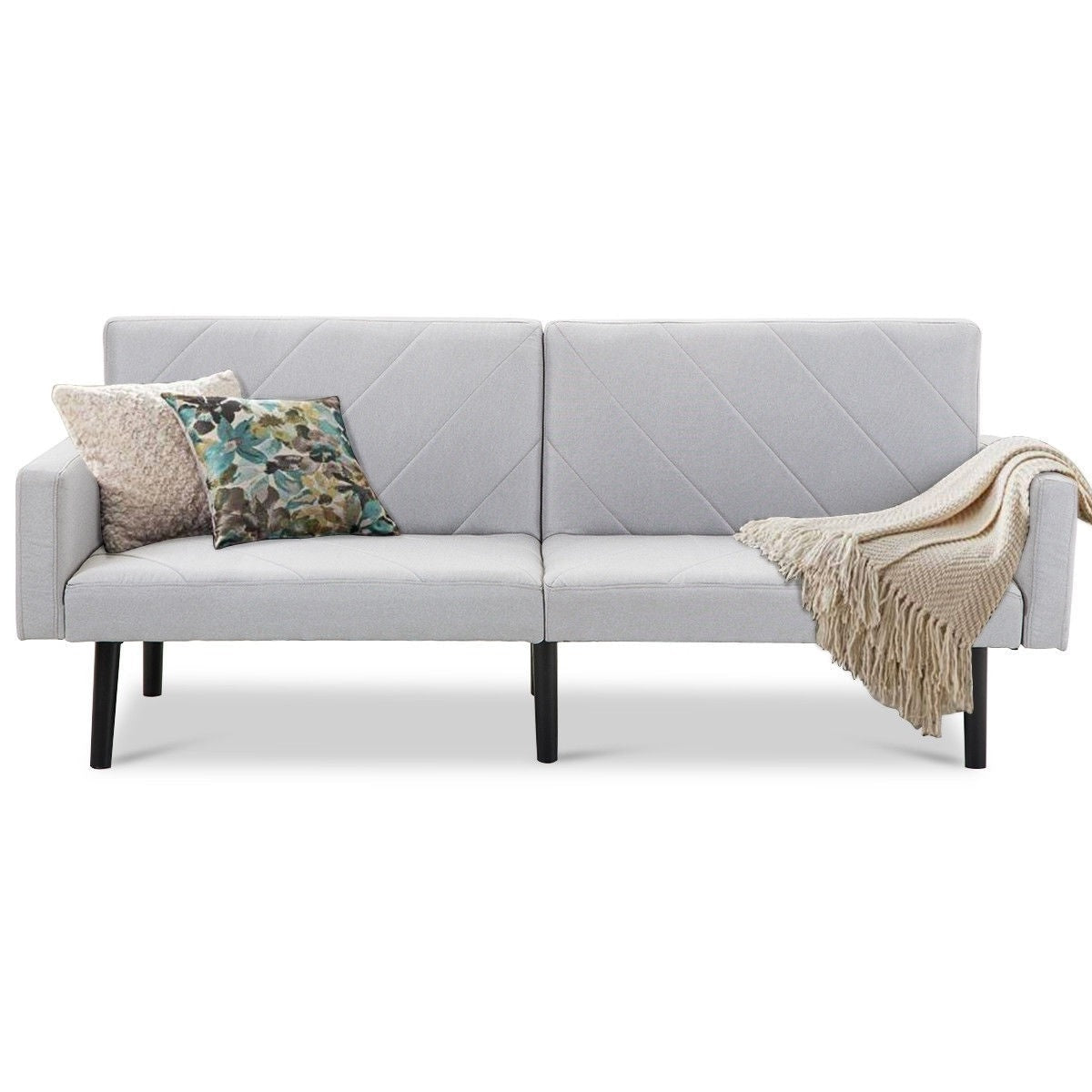 Living Room > Sofas - Modern Gray Linen Split-Back Futon Sofa Bed Couch