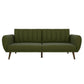Living Room > Sofas - Green Linen Upholstered Futon Sofa Bed With Mid-Century Style Wooden Legs
