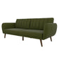 Living Room > Sofas - Green Linen Upholstered Futon Sofa Bed With Mid-Century Style Wooden Legs