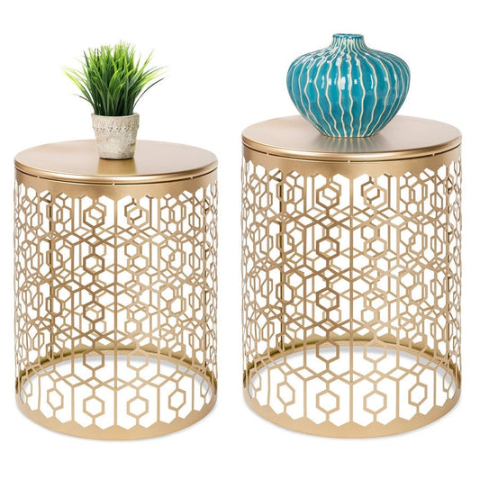 Bedroom > Nightstand And Dressers - Set Of 2 Circle Charm Round Accent Table Nightstand Gold