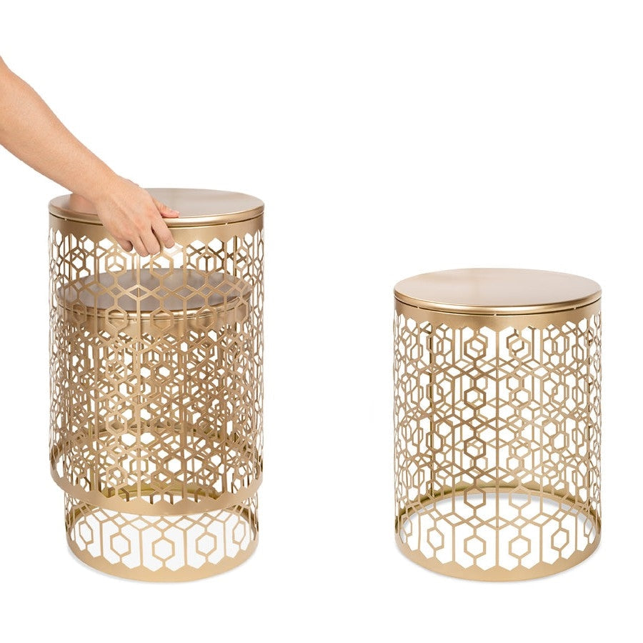 Bedroom > Nightstand And Dressers - Set Of 2 Circle Charm Round Accent Table Nightstand Gold