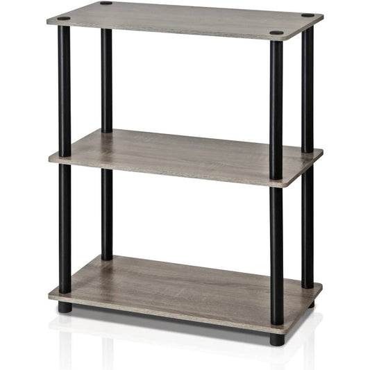 Office > Bookcases - Gray Oak And Black Finish 3-Tier Bookcase