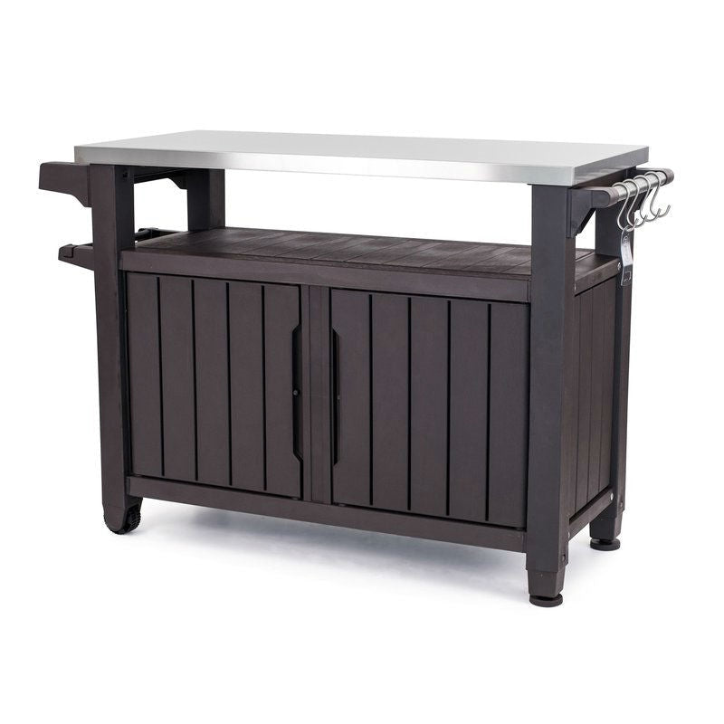Outdoor > Outdoor Furniture > Patio Tables - Outdoor Grill Party Caster Bar Serving Cart With Storage Dark Brown