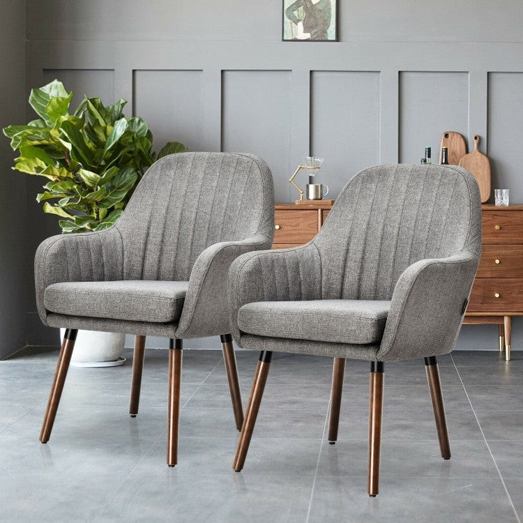 Living Room > Accent Chairs - Set Of 2 Retro Grey Linen Upholstered Accent Chair With Stylish Wood Legs