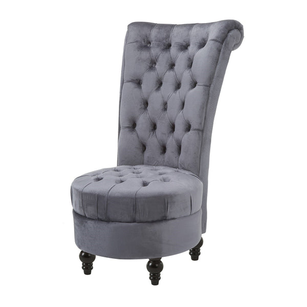Living Room > Accent Chairs - Gray Tufted High Back Plush Velvet Upholstered Accent Low Profile Chair