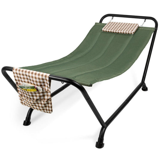 Outdoor > Outdoor Furniture > Hammocks - Green Waterproof Patio Hammock W/ Stand Pillow Storage Pockets
