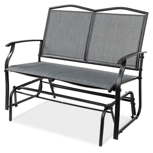 2 Seater Mesh Patio Loveseat Swing Glider Rocker with Armrests in Grey-Novel Home