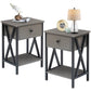 Bedroom > Nightstand And Dressers - Set Of 2 - 1 Drawer Nightstand In Grey And Black Wood Finish