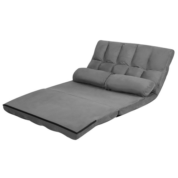 Living Room > Sofas - Faux Suede 5 Tilt Foldable Floor Sofa Bed Detachable Cloth Cover In Grey