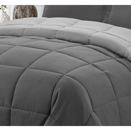 Bedroom > Comforters And Sets - Full/Queen Traditional Microfiber Reversible 3 Piece Comforter Set In Grey