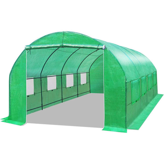 Outdoor > Gardening > Greenhouses - Outdoor Greenhouse 10 X 20 X 7 Ft With Heavy Duty Steel Frame And Green PE Cover