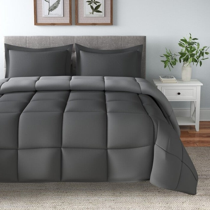 Bedroom > Comforters And Sets - King/Cal King Traditional Microfiber Reversible 3 Piece Comforter Set In Grey