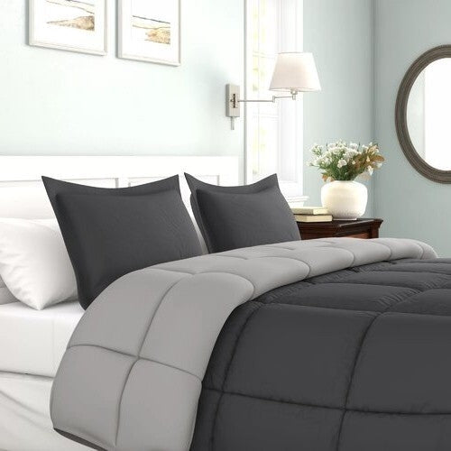Bedroom > Comforters And Sets - King/Cal King Traditional Microfiber Reversible 3 Piece Comforter Set In Grey
