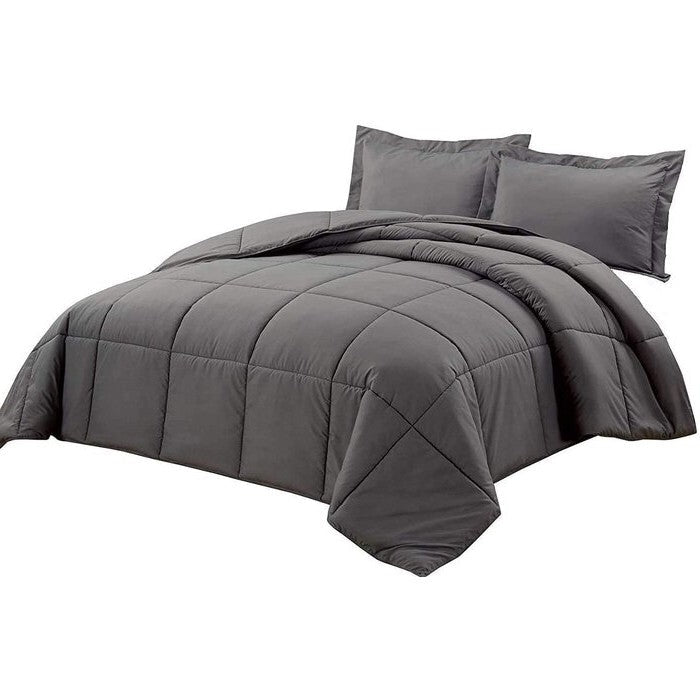Bedroom > Comforters And Sets - King Size Reversible Microfiber Down Alternative Comforter Set In Grey